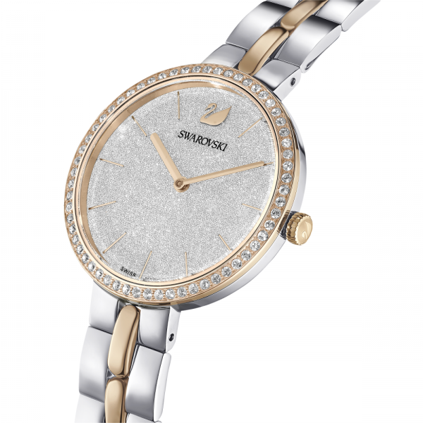 Relógio Swarovski Cosmopolitan Fabrico Suiço Pulseira de Metal Branco Acabamento de Combinação de Metais
