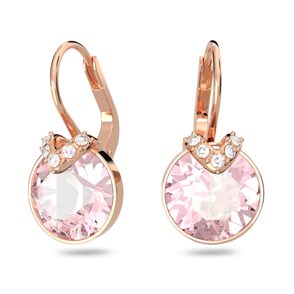 Brincos Swarovski Compridos Bella V Lapidação Redonda Rosa Lacado a Rosa Dourado