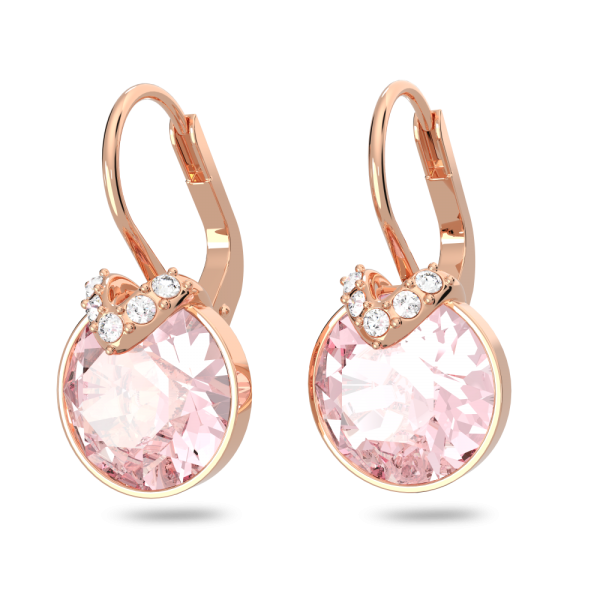 Brincos Swarovski Compridos Bella V Lapidação Redonda Rosa Lacado a Rosa Dourado