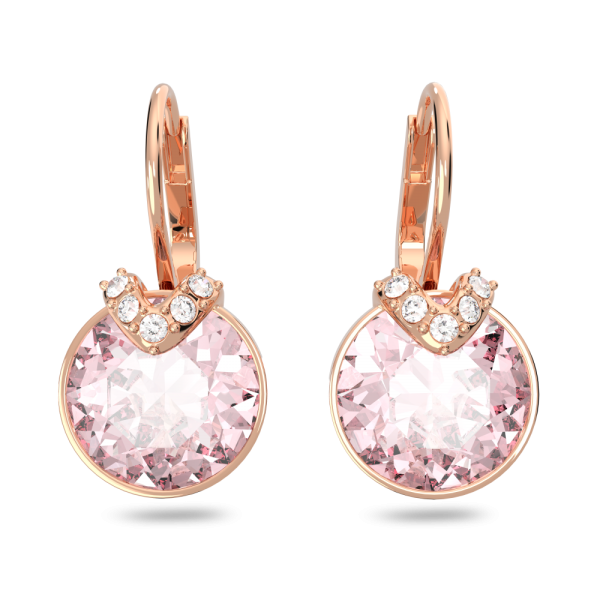Brincos Swarovski Compridos Bella V Lapidação Redonda Rosa Lacado a Rosa Dourado