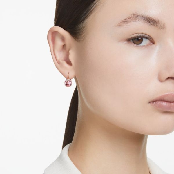 Brincos Swarovski Compridos Bella V Lapidação Redonda Rosa Lacado a Rosa Dourado